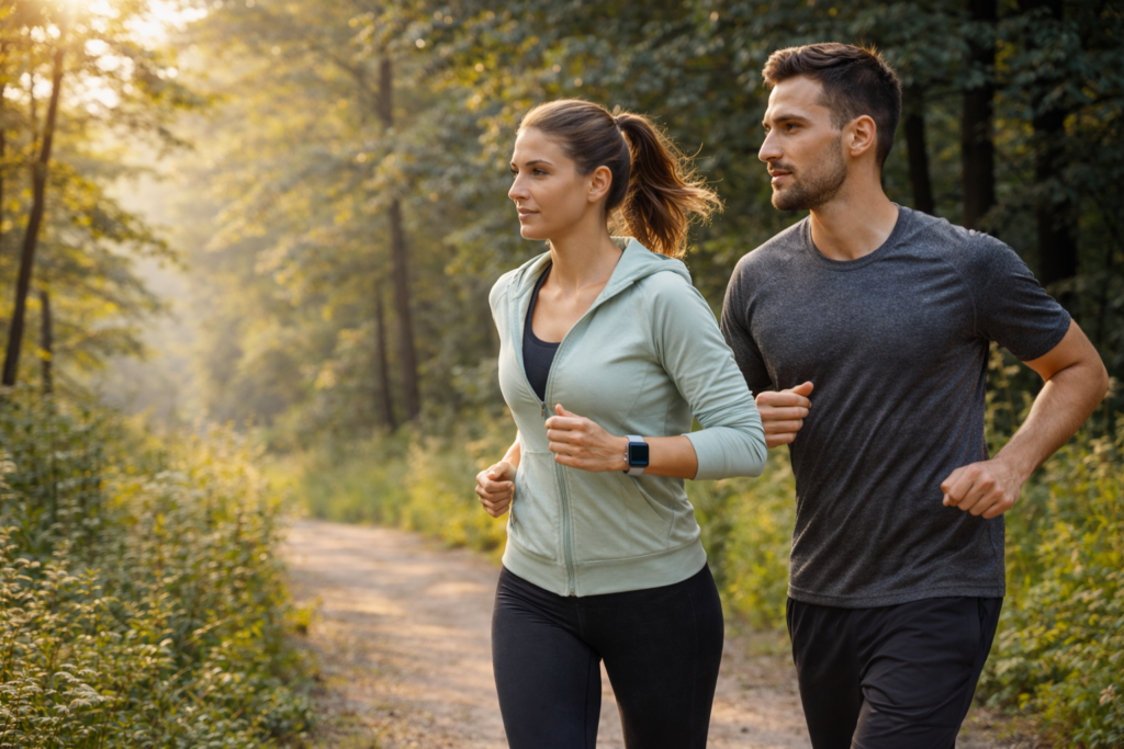 běžci na lesní stezce