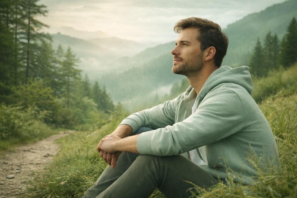 zamyšlený muž na kopci